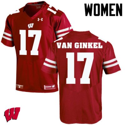 Women's Wisconsin Badgers NCAA #17 Andrew Van Ginkel Red Authentic Under Armour Stitched College Football Jersey LR31G83UP
